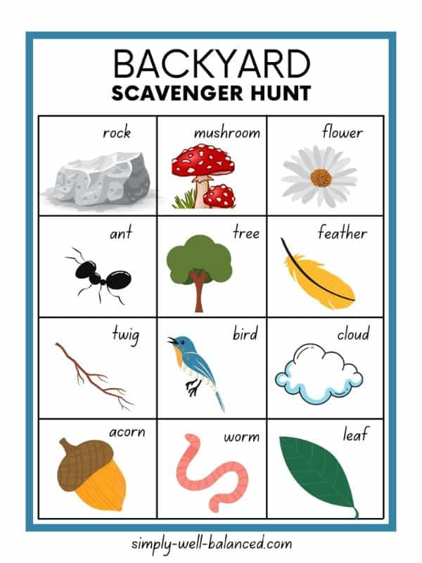 Backyard scavenger hunt - a screen free activity to get kids outside during the summer. 