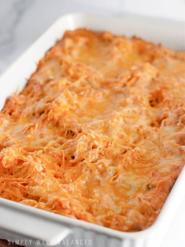 Cheesey Chicken taco spaghetti casserole fresh out of the oven. 